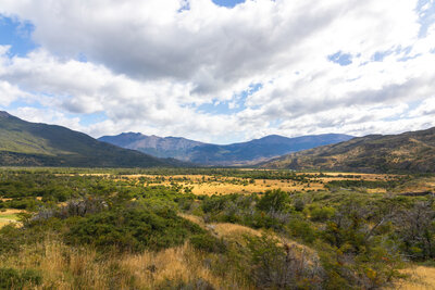 Descending to the flats next to Rio Paine.