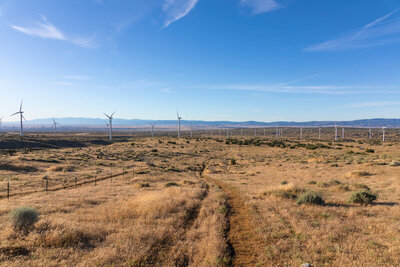 Half way across the wind farm, looking back across Antelope Valley.