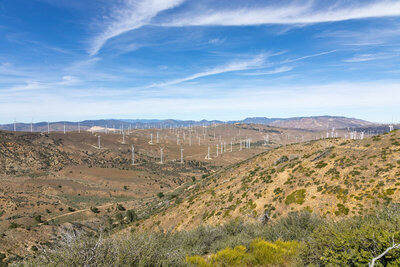 Wind turbines at the bottom of Oak Creek Canyon.