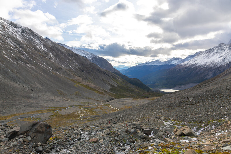 Looking down the Los Perros valley towards Laguna Los Perros.