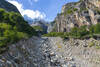 View from the suspension bridge up the rocky chute.