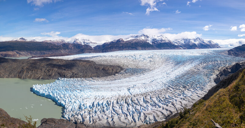 Grey Glacier, split by Numatak Island.