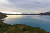 An overcast sunrise above Lago Pehoé.