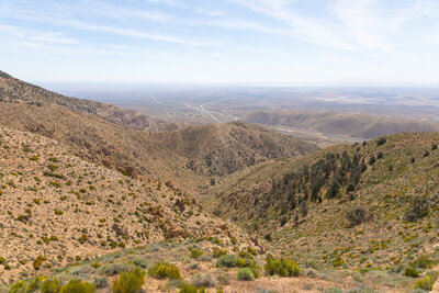 Looking down a side canyon towards the Mojave Desert.