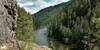 Looking down on the Selway River from the trail (bottom center left) that's high above the river on a rocky bluff here.
