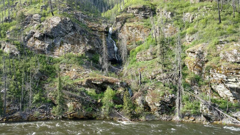 A waterfall (center) tumbles down into the Selway River.