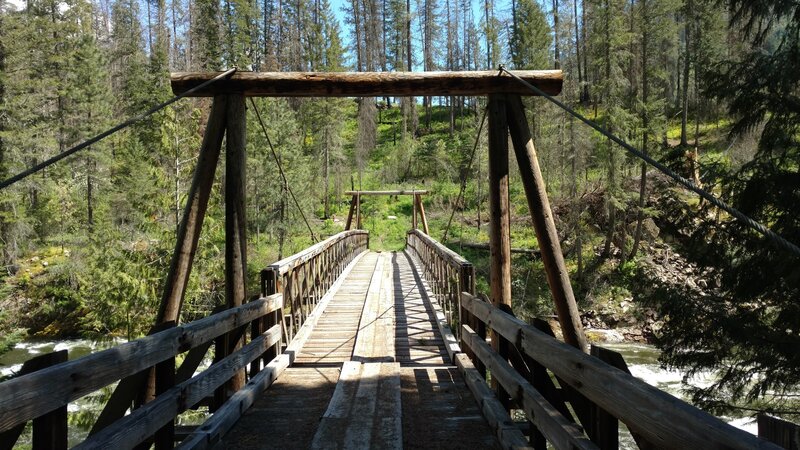 The pack bridge across Moose Creek, a major creek that empties into the Selway River just below this bridge.
