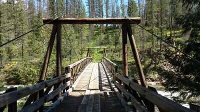 The pack bridge across Moose Creek, a major creek that empties into the Selway River just below this bridge.
