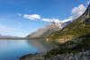 Walking along the rocky shore of Lago Nordenskjöld with views of Francés Glacier.