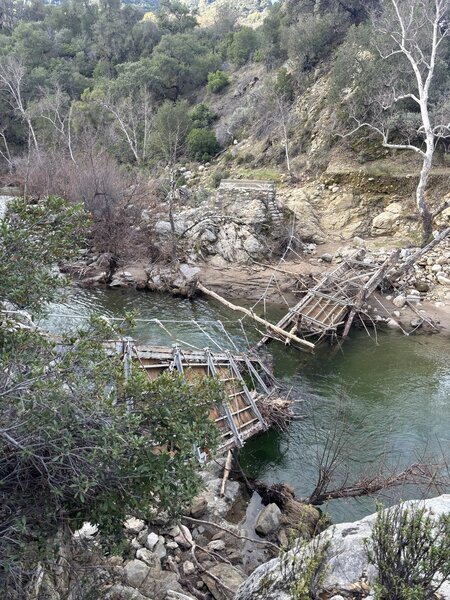 The Arroyo Seco River, and the damaged horse bridge.