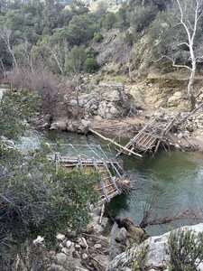 The Arroyo Seco River, and the damaged horse bridge.