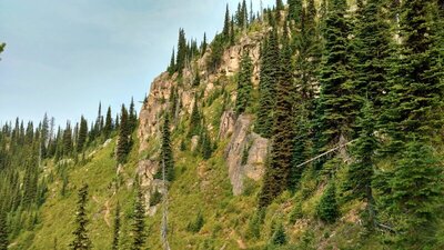 The trail skirts some cliff bands, as it travels on steep slopes.