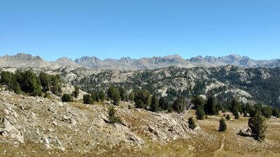 Awesome view of the "spine" of the Wind River Range in the distance. Seen looking east from high on Doubletop Mountain.